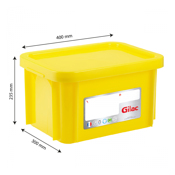 Bac HACCP 15 L rectangulaire + couvercle - jaune