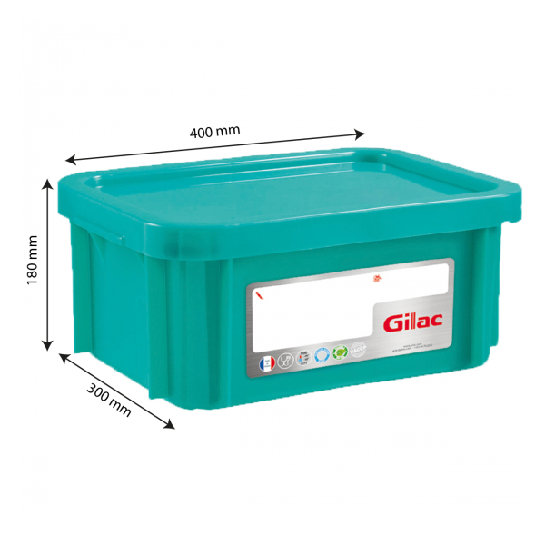 Bac HACCP 12 L rectangulaire + couvercle - vert