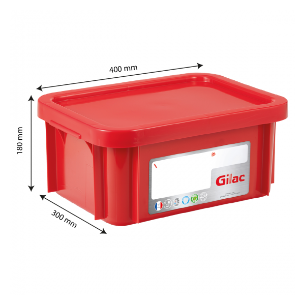 Bac HACCP 12 L rectangulaire + couvercle - rouge