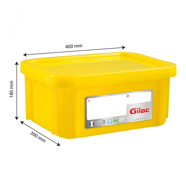 Bac HACCP 12 L rectangulaire + couvercle - jaune