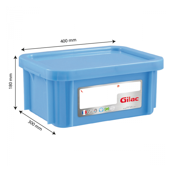 Bac HACCP 12 L rectangulaire + couvercle - bleu