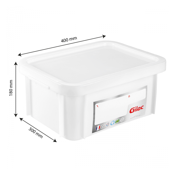 Bac HACCP 12 L rectangulaire + couvercle - blanc