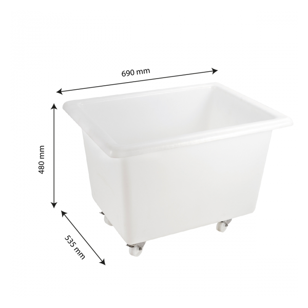 Bac grand volume 100 L - 2 roues fixes, 2 pivotantes avec freins - blanc
