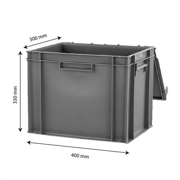 Bac plein 400 x 300 x 330 mm 30 L + couvercle solidaire - gris