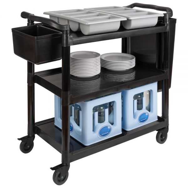 Grand Chariot de service alu noir 3 plateaux roues pivotantes