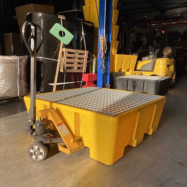 Bac de Rétention 475 l jaune pour 4 Fûts avec Caillebotis Metal