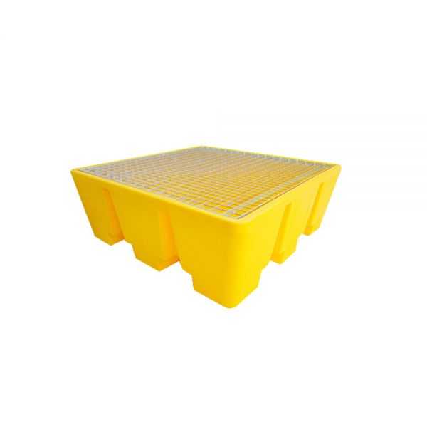 Bac de Rétention 475 l jaune pour 4 Fûts avec Caillebotis Metal