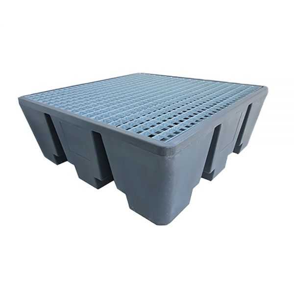 Bac de Rétention 475 l noir pour 4 Fûts avec Caillebotis Metal