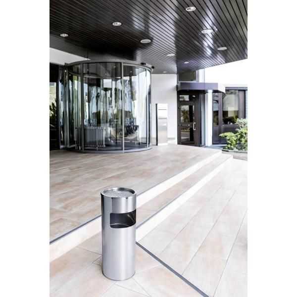 Corbeille à papier en inox 17 litres, ronde, avec cendrier