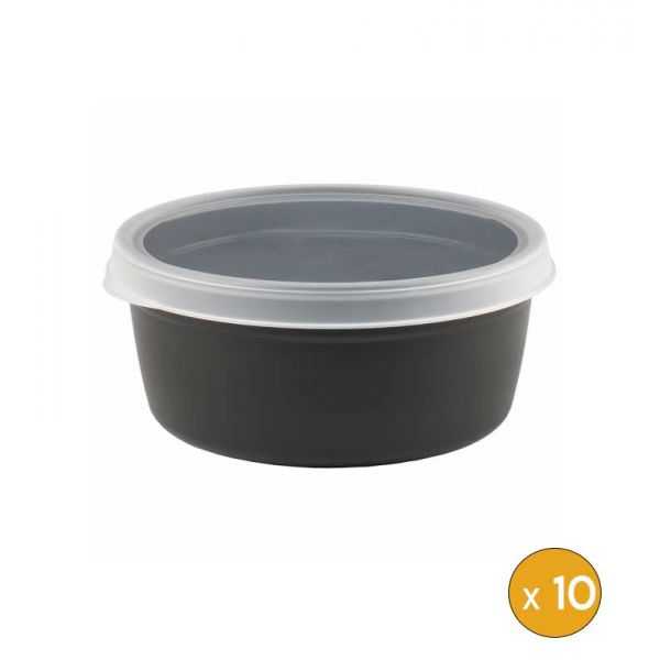 10 boites rondes alimentaires plastique professionnelle 1,2 litre