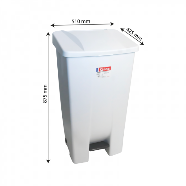 Poubelle éco à pédale 120 L - couvercle blanc