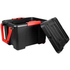 Malle de rangement solide noire avec roulettes 120 litres