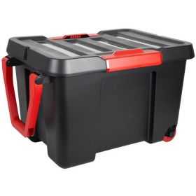 Malle de rangement solide noire avec roulettes 120 litres