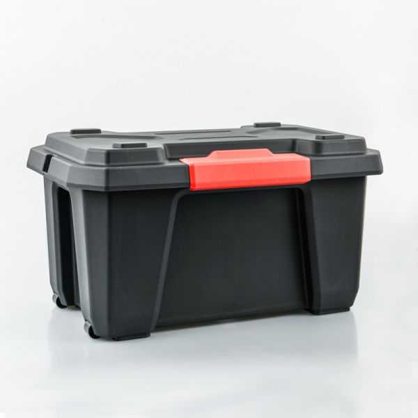 Caisse de rangement solide noire avec roulettes 70 litres
