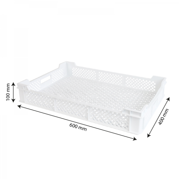 Caisse finement ajourée échancrée avec poignées 600 x 400 x 90 mm - 18 L - blanc