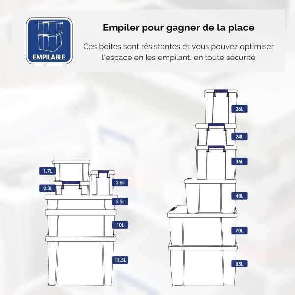 Grande Boîte de rangement empilable solide 70 litres