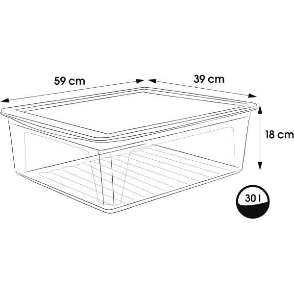 Boîte de rangement plate avec aération 30 litres pour Chaussures Vêtements